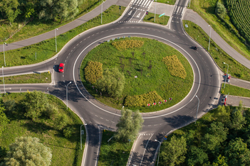aerial view of roundabout in wroclaw city